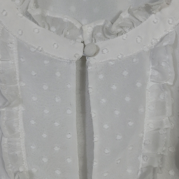 Torrid Swiss Dot Sheer Ruffled Blouse Size 4 4X White Cottage Flowy Delicate - Picture 7 of 13